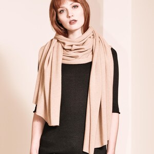 Cashmere Travel Wrap Scarf, Camel Oversized Shawl, Soft Knit Wrap