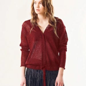 Linen Cardigan Women, 100% Linen, Hooded Open Knit Sweater, Drawstring Hem, Snap Button, Breathable Summer Layer, Handmade Jumper