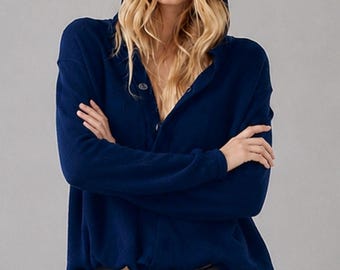 Short Hooded Cardigan - L size - Snap Button Knit Sweater, Relaxed Fit Jacket, 100% Merino Wool