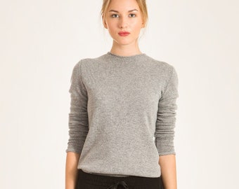 Pull en cachemire, Pull à col rond gris, Pull en laine, Pull en cachemire à col rond, Pull en cachemire en maille, Pull en tricot gris doux