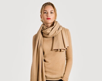 Kaschmir-Reise-Wickelschal, minimalistischer beige langer Stola-Strickschal, Jubiläumsgeschenk für Frau, Freundin