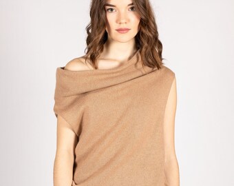 Cowl Neck Sweater Vest, 100% Cashmere, Wool Sweater, Sleeveless Knit Top