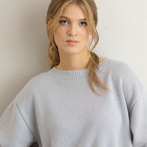 Cashmere Sweater, Knitted Silk Sweater, Pale Blue Jumper, Cashmere Silk Blend Pullover, Summer Wool Jumper, Handcraft Crew Neck Pullover image 3