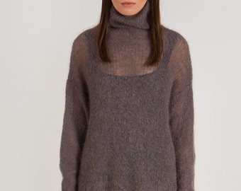 Mohair pullover sweater EMMA - women's ribbed turtleneck sweater pullover