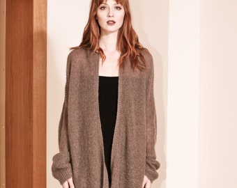 cardigan mohair, cardigan trapu, cardigan surdimensionné, cardigan marron, cardigan long, cardigan oversize, cardigan, cardigan ouvert mohair