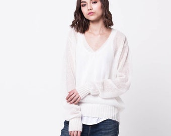 slouchy mohair sweater, white mohair sweater, oversized mohair sweater, oversized v neck sweater, vneck sweaters womens, summer top