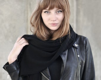 Black scarf, cashmere scarf, travel wrap, knit shawl, cashmere wrap, wool travel wrap, large soft scarf,