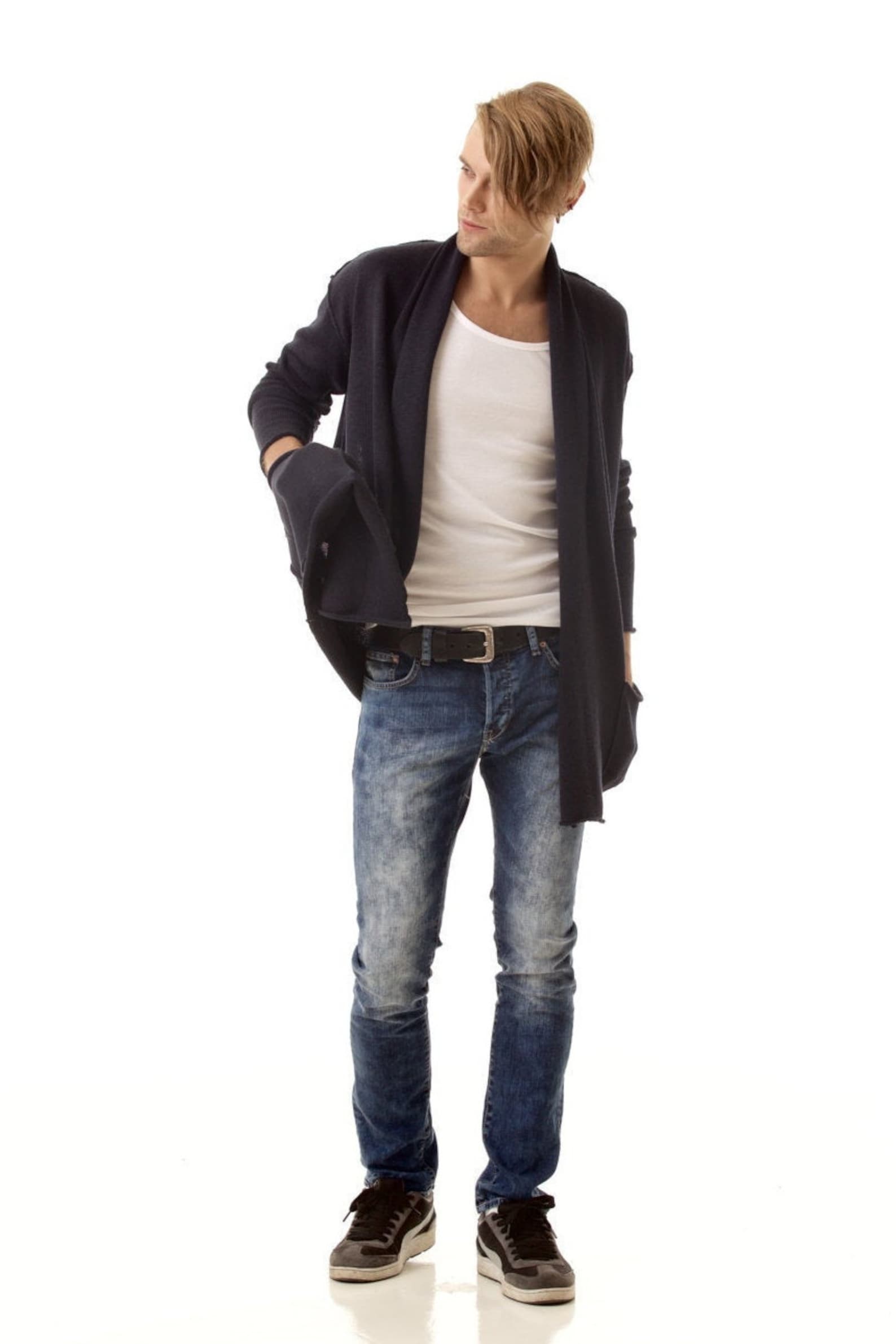mens belted shawl cardigan