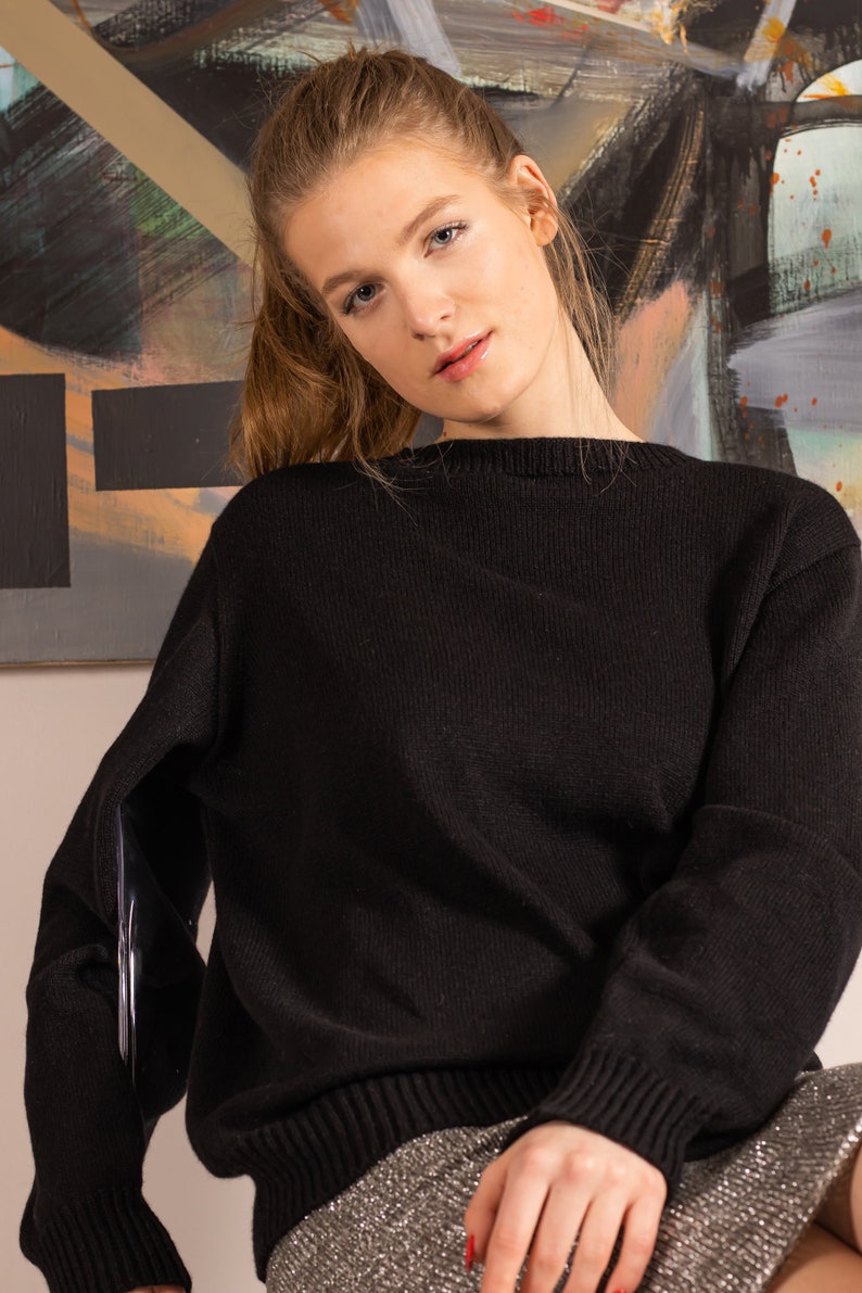 Black cashmere sweater, Wool pullover, 100 Cashmere sweater, Black knitted sweater, Stylish designer sweater, Black jumper, Soft pullover image 7