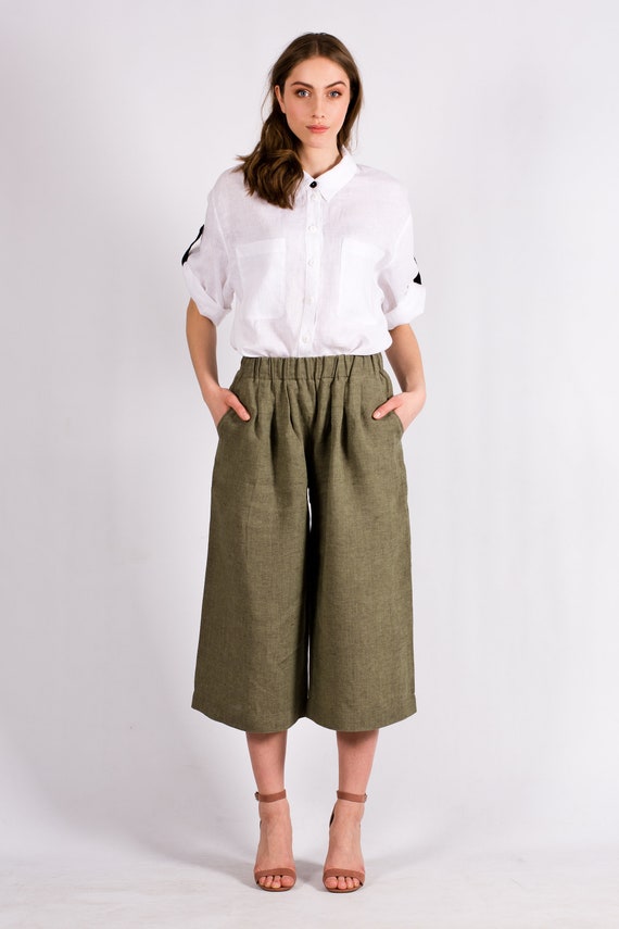 ladies cropped linen trousers