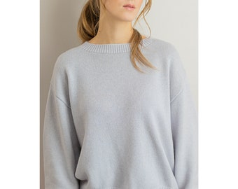 Pale Blue Cashmere Sweater, Knitted Wool Silk Sweater, Light Blue Pullover Women, Summer Cashmere Wool Pullover, Cute Ladies Jumper