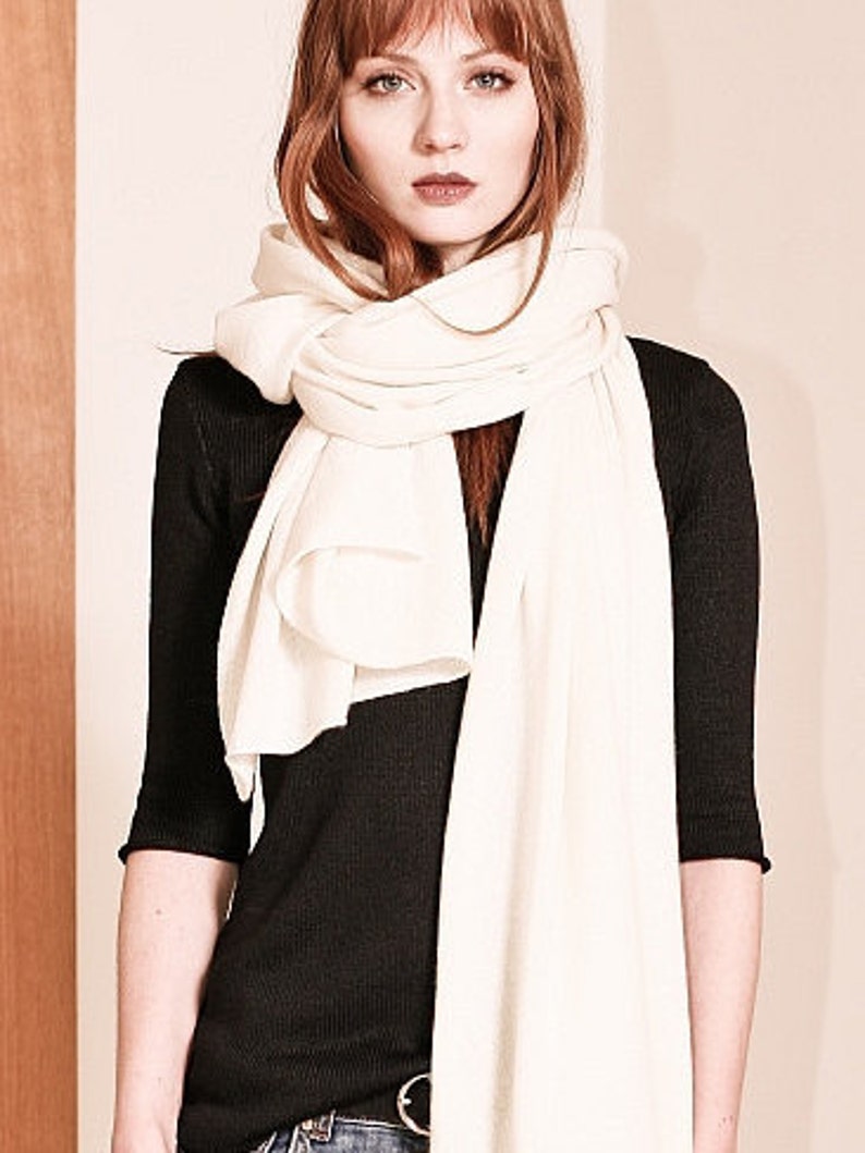 Offwhite Cashmere Scarf, Women's Cashmere Scarf, Knit Cashmere Scarf
