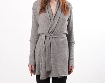 Lightweight Summer Cardigan, Spring Cardigan Women, 100% Cashmere, Sweater, Long Cashmere Wrap, Belted Knit Duster