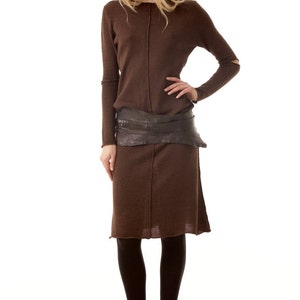 knitted dress, merino wool dress, wool dress, merino dress, knit dress, brown dress, knitted dress woman, brown merino dress, clean chic image 3