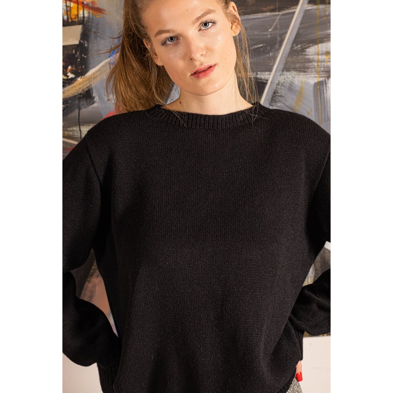 Black cashmere sweater, Wool pullover, 100 Cashmere sweater, Black knitted sweater, Stylish designer sweater, Black jumper, Soft pullover image 1