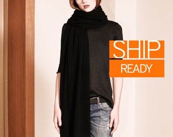 100% Cashmere Black Scarf, Solid Cashmere scarf, Long Wrap for Women, Pashmina, Winter Essential, Perfect Birthday Gift