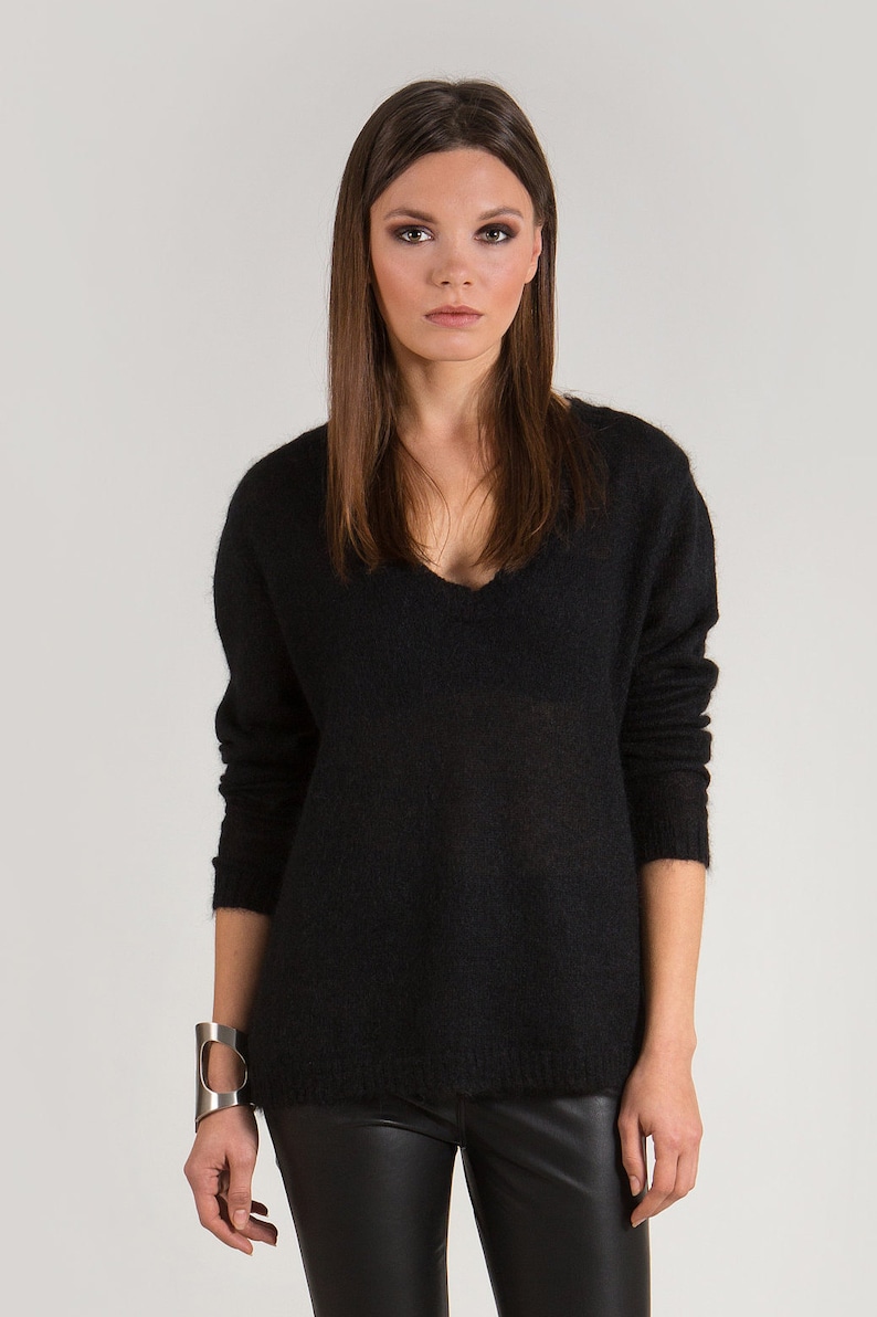 Mohair Sweater V Neck Sweater Womens Mohair Sweater Black | Etsy
