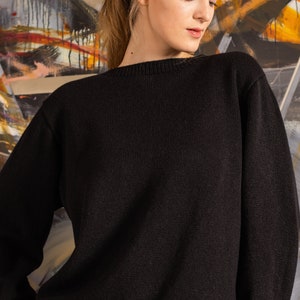 Black cashmere sweater, Wool pullover, 100 Cashmere sweater, Black knitted sweater, Stylish designer sweater, Black jumper, Soft pullover image 6