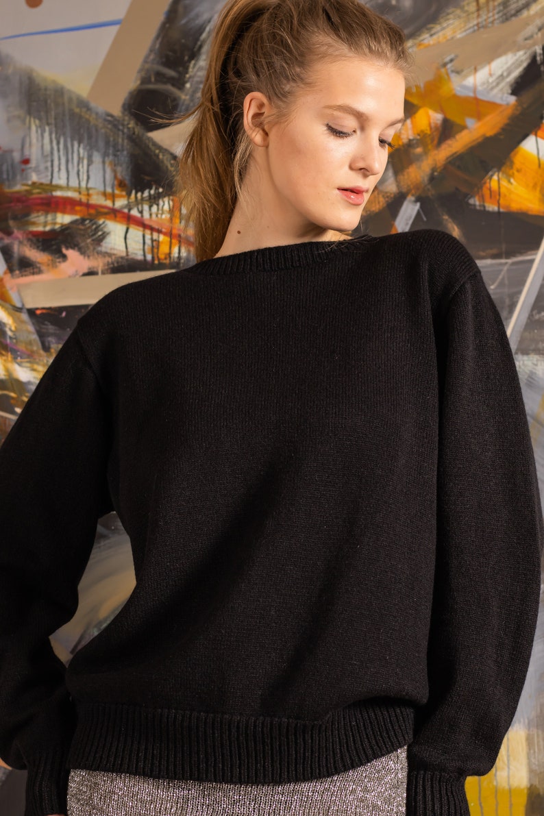 Black cashmere sweater, Wool pullover, 100 Cashmere sweater, Black knitted sweater, Stylish designer sweater, Black jumper, Soft pullover image 6