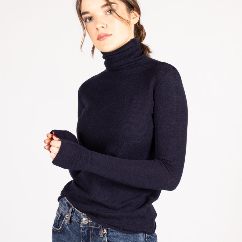 Black cashmere turtle neck, 100% cashmere sweater, Turtleneck sweater, Cashmere sweater, Wool roll neck women, Navy cashmere pullover