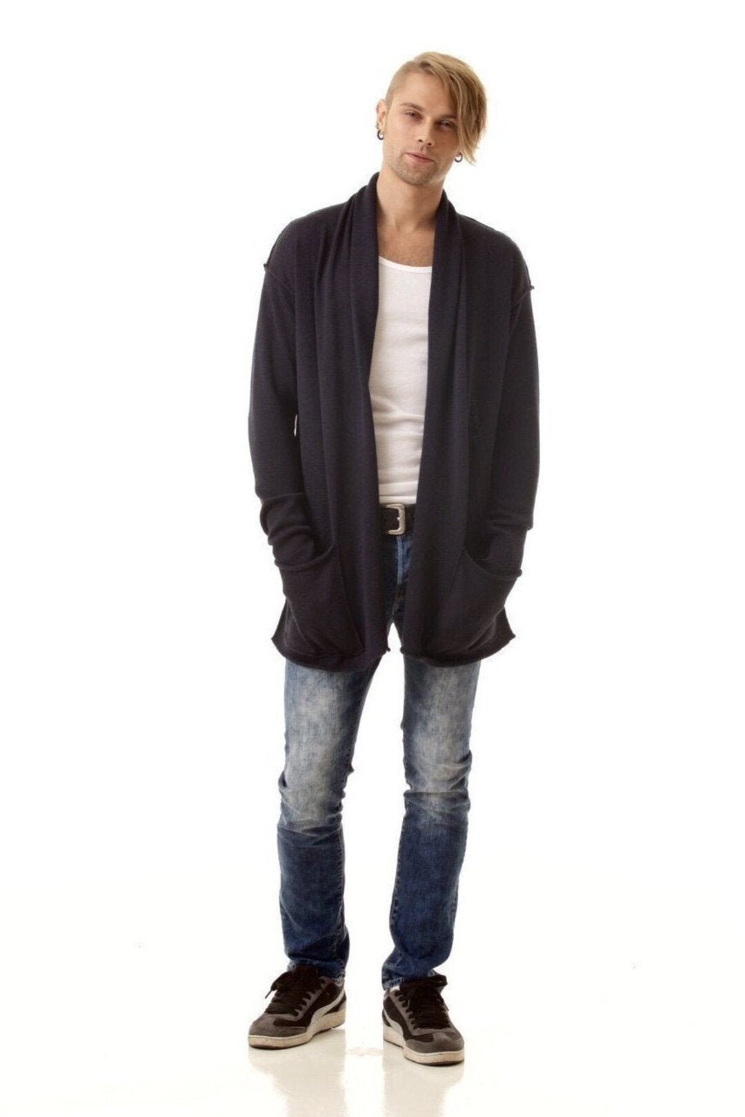 Mens black shawl collar cardigan online