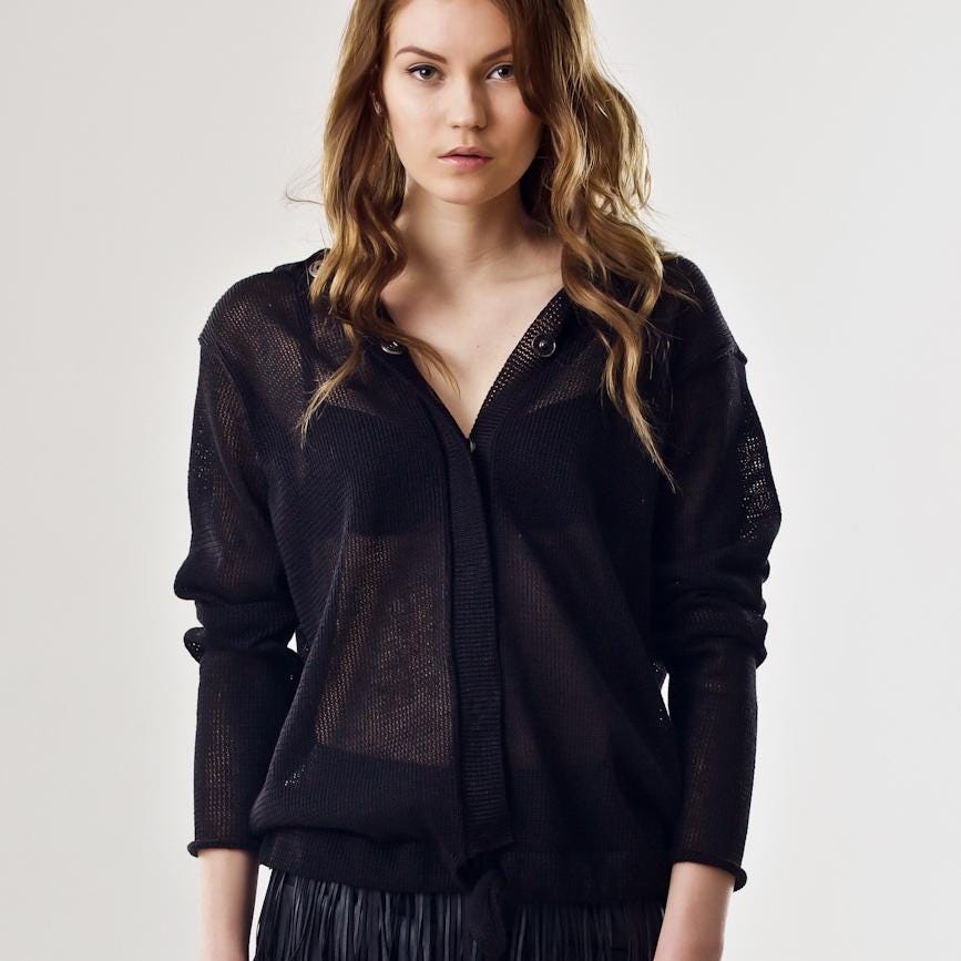 【U LAN】Into Summer See-Through Linen Cardigan Women Linen Cardigan Summer Spring Hollow Out Knitwear See