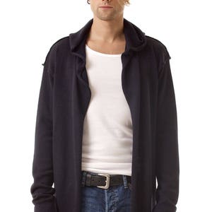 Men's hooded wool cardigan open front casual knitwear