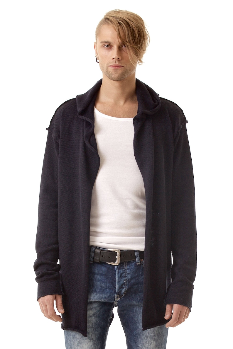 Men's hooded wool cardigan open front casual knitwear