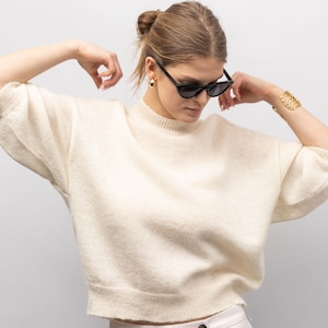 Mohair knit sweater pullover, White sweater, Fuzzy mohair sweater, Knit wool sweater, mohair jumper, Fluffy sweater, Handmade pullover top