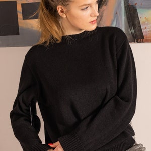 Black cashmere sweater, Wool pullover, 100 Cashmere sweater, Black knitted sweater, Stylish designer sweater, Black jumper, Soft pullover image 4