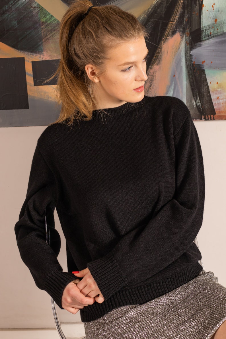 Black cashmere sweater, Wool pullover, 100 Cashmere sweater, Black knitted sweater, Stylish designer sweater, Black jumper, Soft pullover image 4