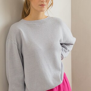 Cashmere Sweater, Knitted Silk Sweater, Pale Blue Jumper, Cashmere Silk Blend Pullover, Summer Wool Jumper, Handcraft Crew Neck Pullover image 8