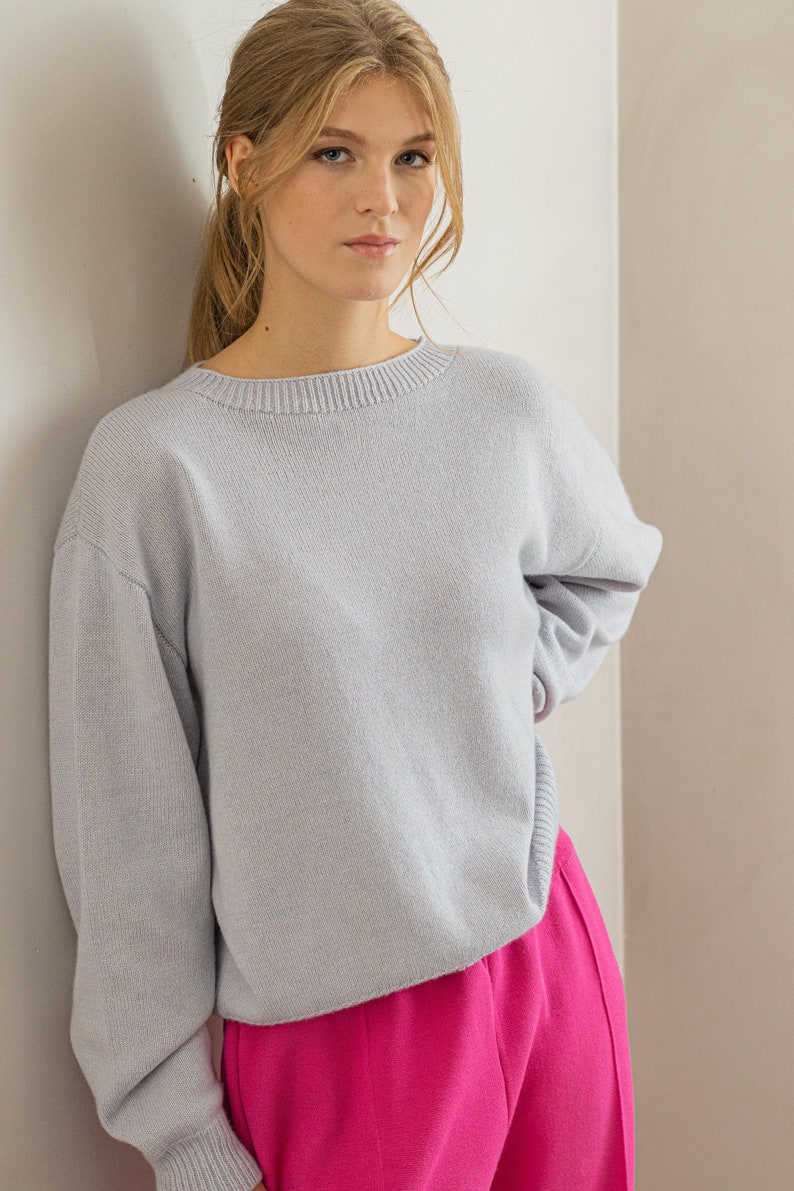 Cashmere Sweater, Knitted Silk Sweater, Pale Blue Jumper, Cashmere Silk Blend Pullover, Summer Wool Jumper, Handcraft Crew Neck Pullover image 8