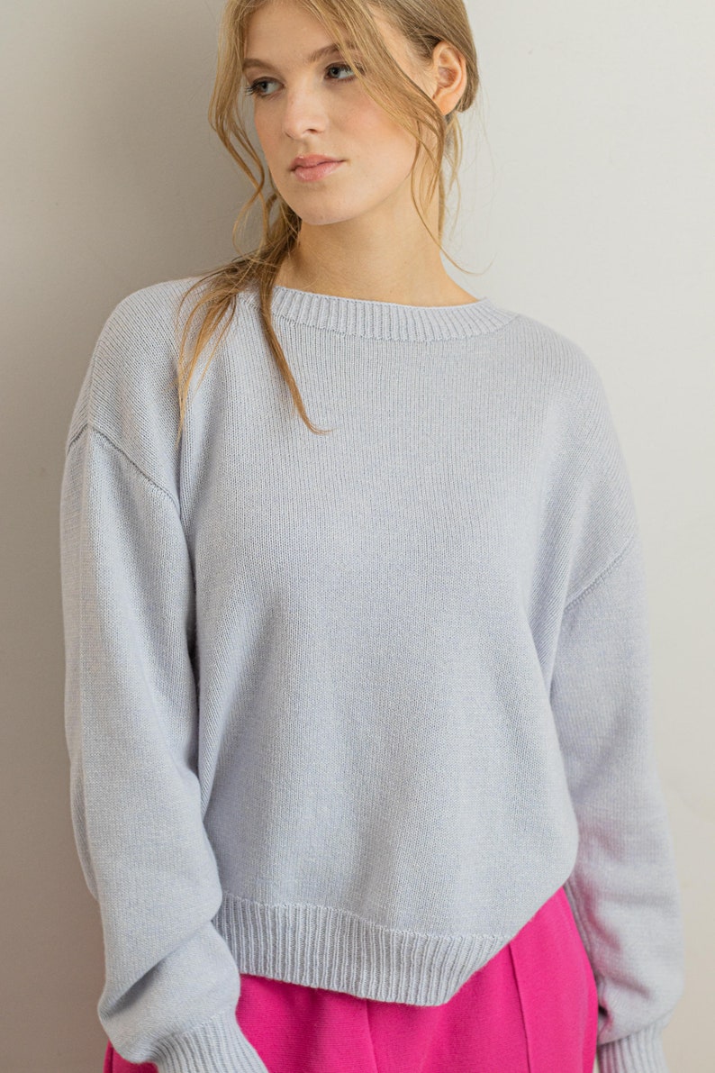 Cashmere Sweater, Knitted Silk Sweater, Pale Blue Jumper, Cashmere Silk Blend Pullover, Summer Wool Jumper, Handcraft Crew Neck Pullover image 6