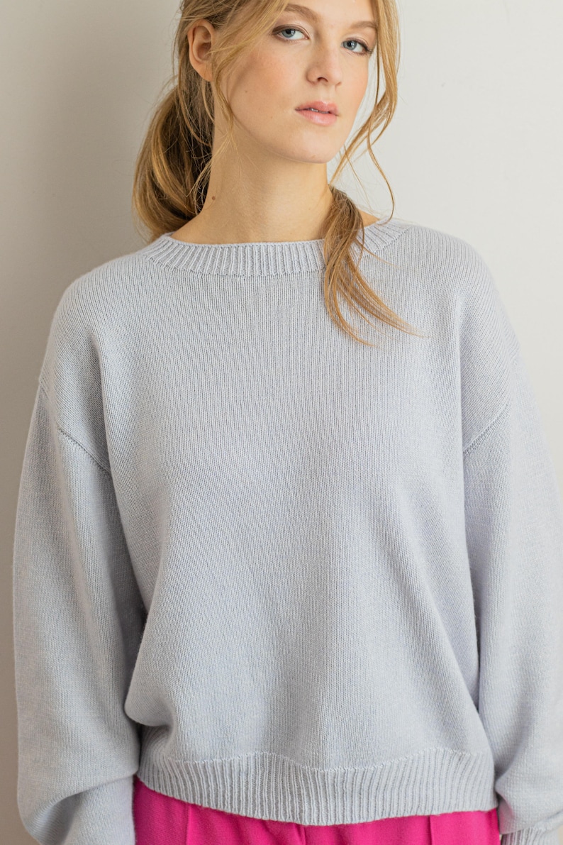 Cashmere Sweater, Knitted Silk Sweater, Pale Blue Jumper, Cashmere Silk Blend Pullover, Summer Wool Jumper, Handcraft Crew Neck Pullover image 4