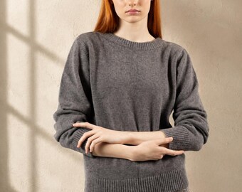 Grey wool sweater - S size - 100% cashmere jumper, Crewneck knit jumper, Soft  pullover, Long sleeve top