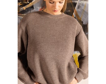 Knitted Wool Sweater, Brown knit woolen jumper, Brown knit sweater, Wool pullover, Knitted wool sweater, Knit woolen jumper,