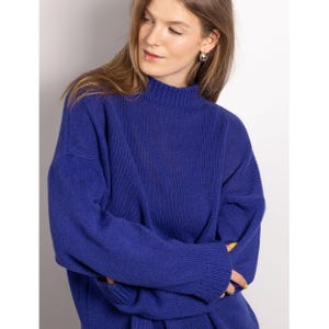 Cashmere wool pullover, Blue mock neck jumper, Knitted minimal woolen sweater, Knitted womens sweater, Blue jumper, Woolen knitwear