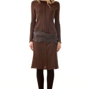 knitted dress, merino wool dress, wool dress, merino dress, knit dress, brown dress, knitted dress woman, brown merino dress, clean chic image 2