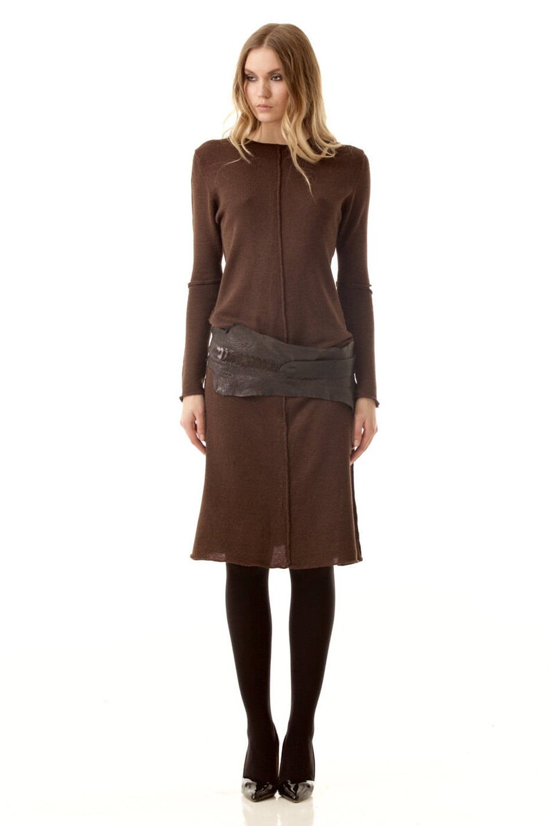 knitted dress, merino wool dress, wool dress, merino dress, knit dress, brown dress, knitted dress woman, brown merino dress, clean chic image 2