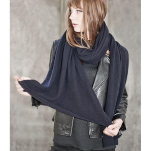 Oversized Cashmere Scarf: Dark Blue Travel Wrap, Lightweight Knit