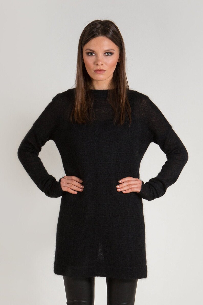 Mohair Sweater Women Mohair Tunic Black Tunic Long Sweater - Etsy