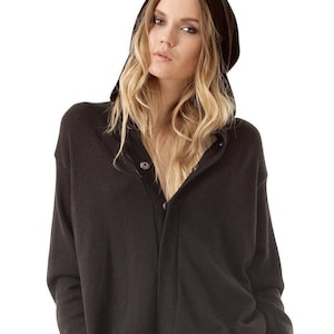 Black wool short cardigan for women with hood, Warm autumn knit jacket in merino, Short black wool cardigan women – READY to SHIP - XS Size