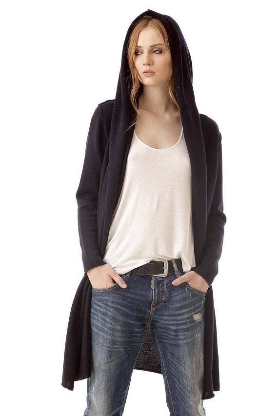 hooded open cardigan