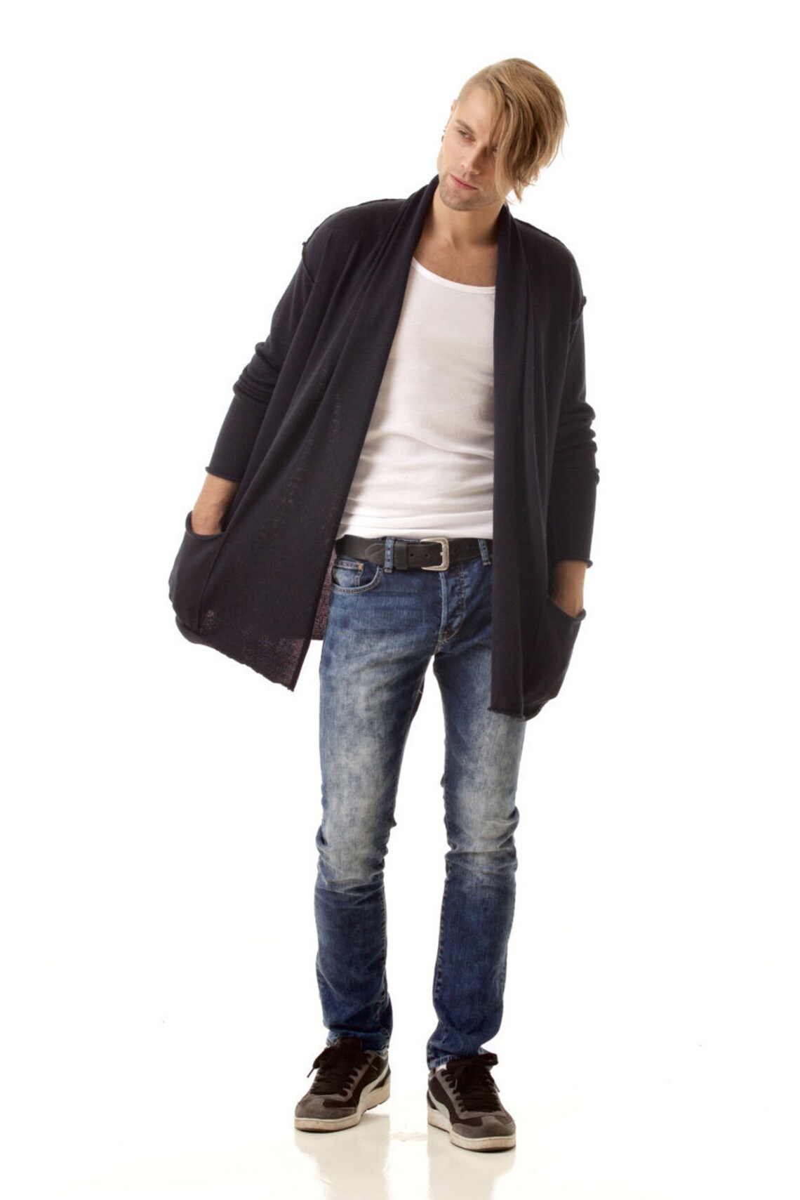 mens black shawl neck cardigan