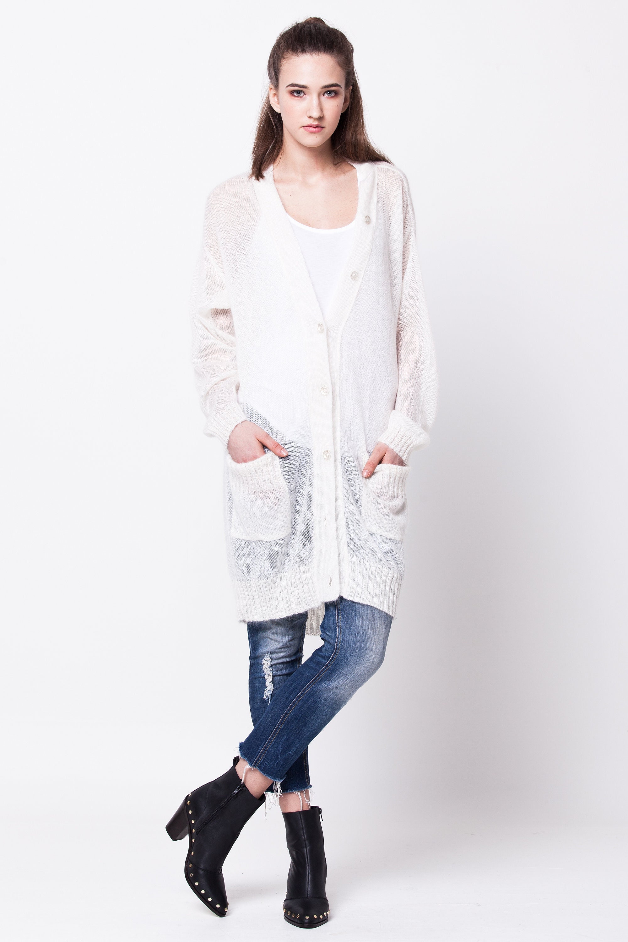 Long white cardigan deals