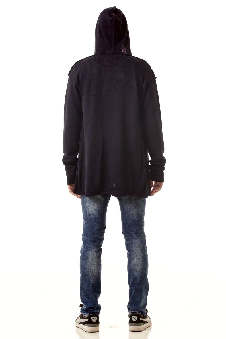 Black open front cardigan men's fashion handmade knitwear
