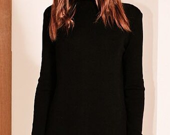 minimalist dress, turtleneck dress, black knit dress, black dress, Shift dress black, Knee length dress, summer knit, sustainable clothing