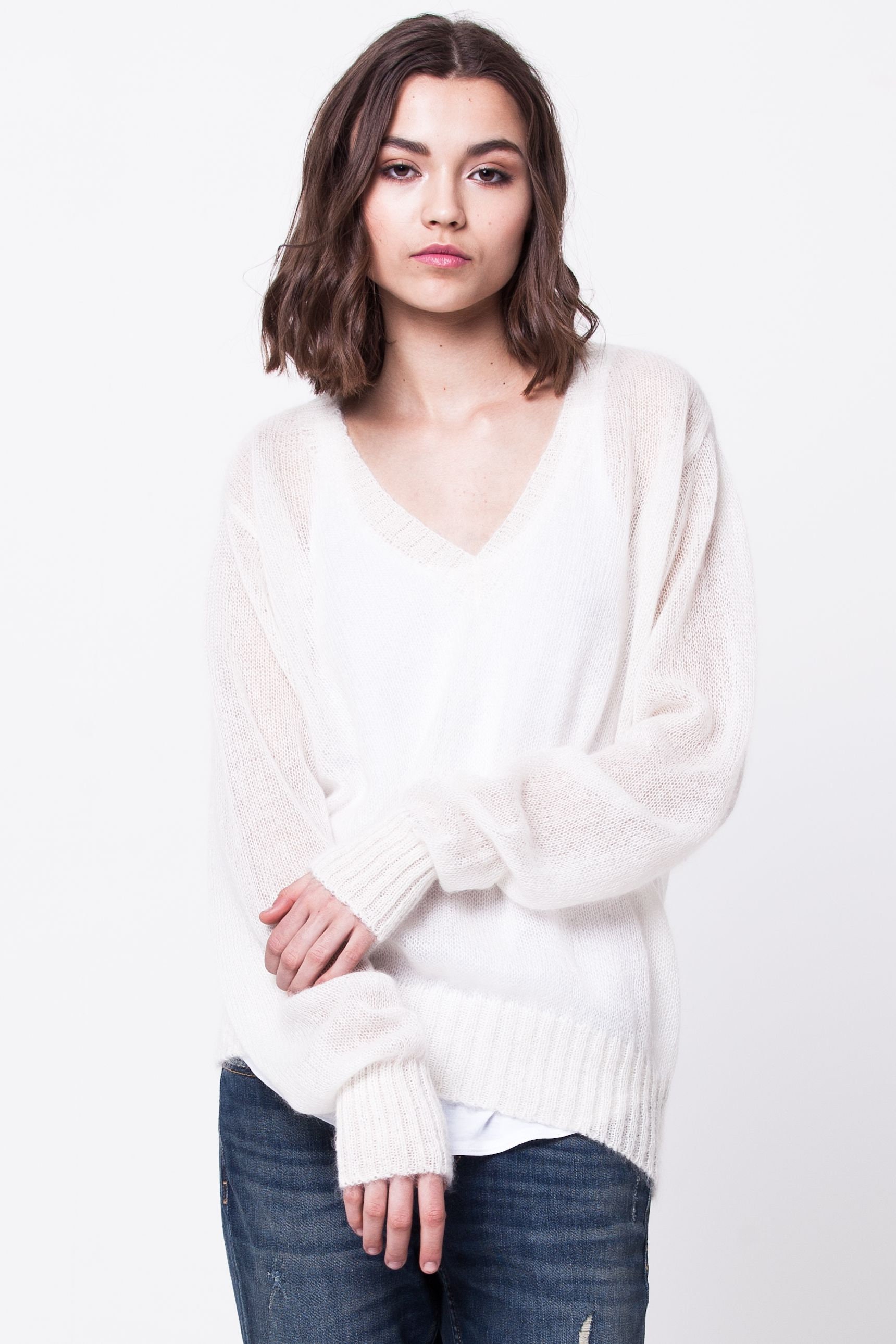 Slouchy Mohair Sweater White Mohair 
