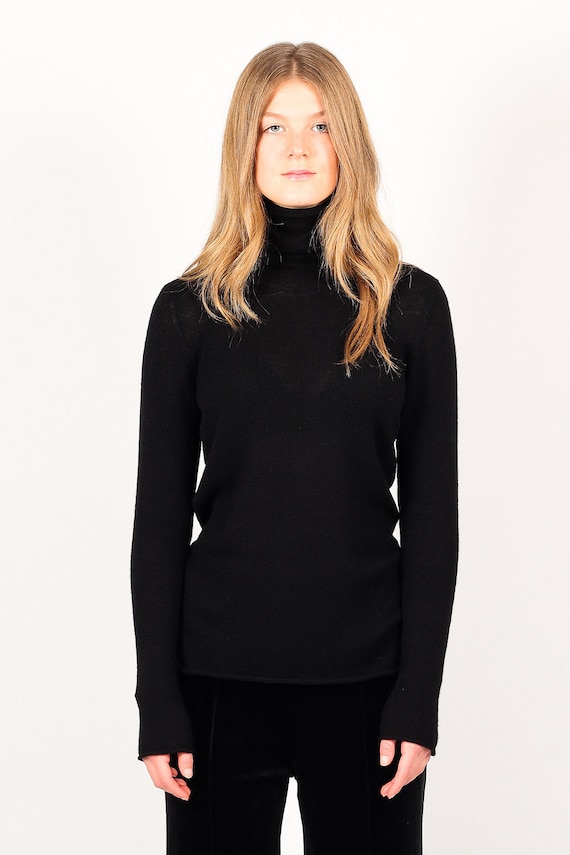 Jersey Negro de Punto con Cuello Alto, Kiton, Mujer